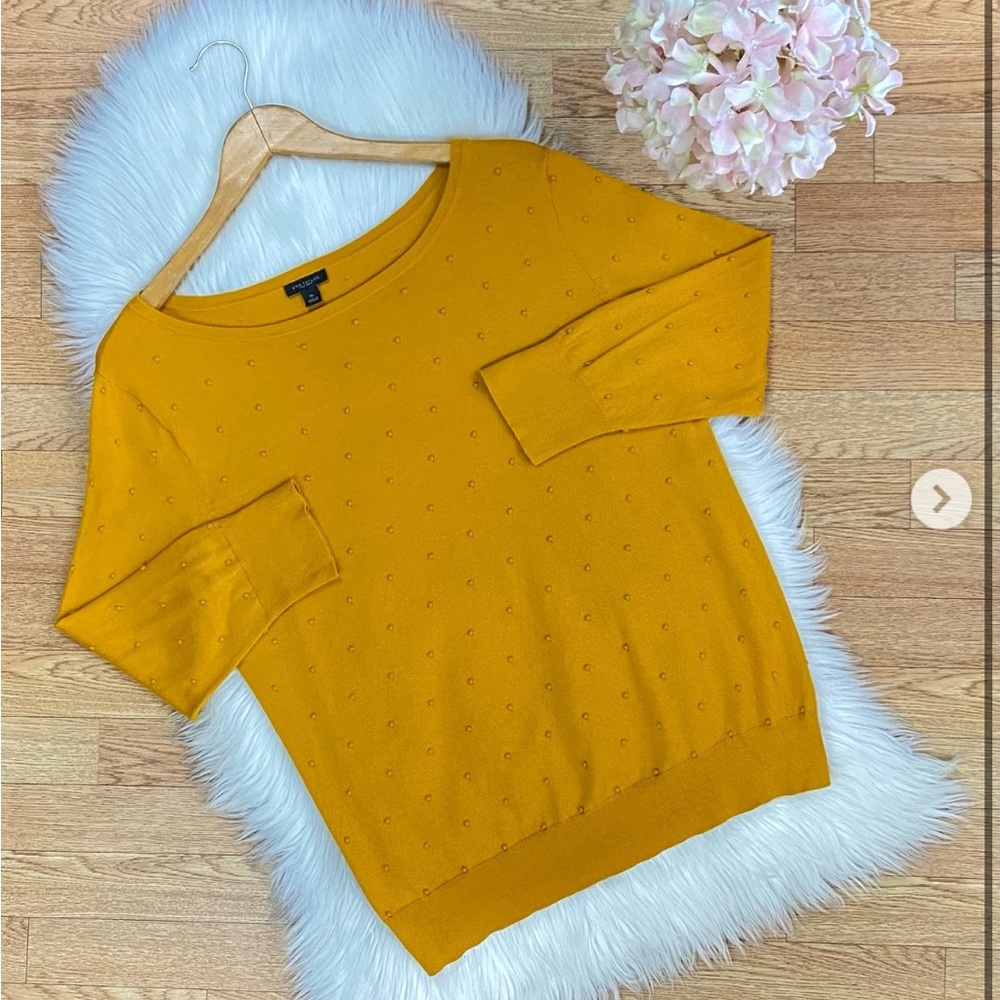 Ann Taylor Swiss dot goldenrod crewneck sweater